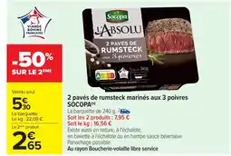 Carrefour SOCOPA 2 pavés de rumsteck marinés aux 3 poivres offre