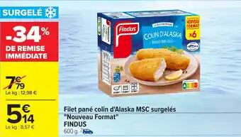 Carrefour FINDUS Filet pané colin d'Alaska MSC surgelés "Nouveau Format" offre