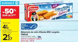 Carrefour FINDUS Bâtonnets de colin d'Alaska MSC surgelés offre