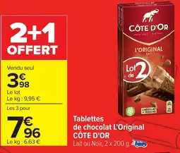 Carrefour CÔTE D'OR Tablettes de chocolat L'Original offre