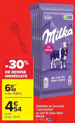 Carrefour MILKA Tablettes de chocolat "Lot Familial" au Lait de pays Alpin offre