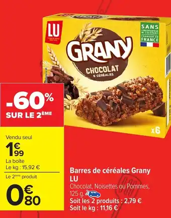 Carrefour LU Barres de céréales Grany offre