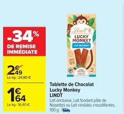 Carrefour LINDT Tablette de Chocolat Lucky Monkey offre