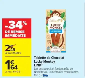 Carrefour LINDT Tablette de Chocolat Lucky Monkey offre