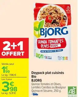 Carrefour BJORG Doypack plat cuisinés Bio offre