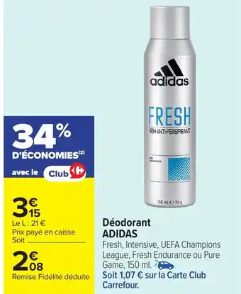 Carrefour ADIDAS Déodorant offre