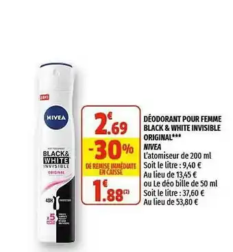 Coccinelle Express Déodorant Pour Femme Black & White Invisible Original Nivea offre