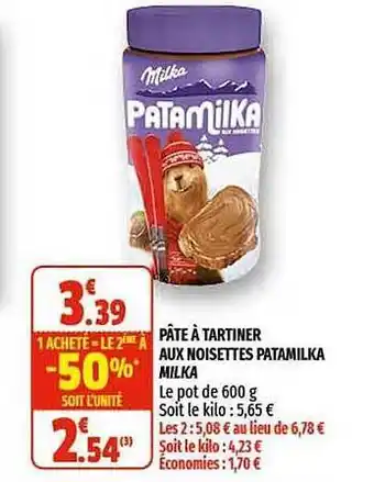 Coccinelle Supermarché Pâte à Tartiner Aux Noisettes Patamilka Milka offre