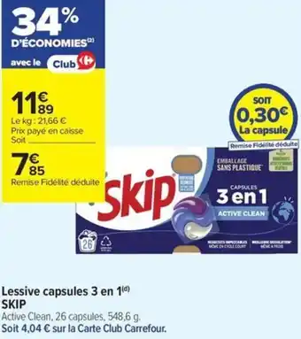 Carrefour Contact Skip lessive capsules 3 en 1 offre