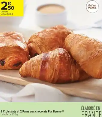 Carrefour Contact 2 croissants et 2 pains aux chocolats pur beurre offre