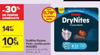 Carrefour Contact Huggies drynites pyjama pants jumbo pack offre