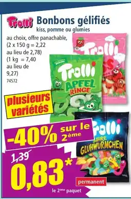 Norma TROLLI Bonbons gélifiés kiss, pomme ou glumies offre