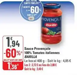 G20 BARILLA Sauce Provençale 100% Tomates italiennes offre