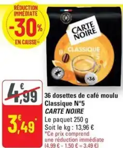 G20 CARTE NOIRE 36 dosettes de café moulu Classique N°5 offre