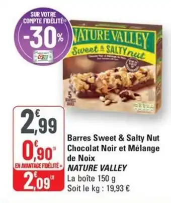 G20 NATURE VALLEY Barres Sweet & Salty Nut Chocolat Noir et Mélange de Noix offre