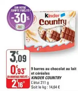 G20 KINDER COUNTRY 9 barres au chocolat au lait et céréales offre