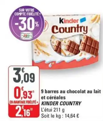 G20 KINDER COUNTRY 9 barres au chocolat au lait et céréales offre