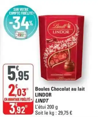 G20 LINDOR LINDT Boules Chocolat au lait offre