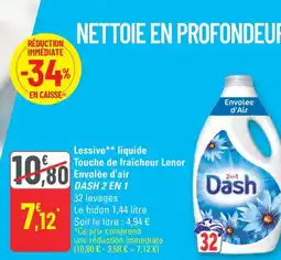 G20 DASH 2 EN 1  Lessive liquide Touche de fraîcheur Lenor Envolée d'air offre