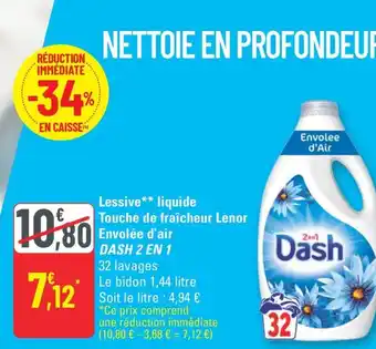 G20 DASH 2 EN 1  Lessive liquide Touche de fraîcheur Lenor Envolée d'air offre