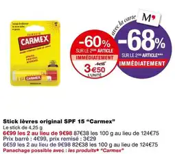 Monoprix Carmex Stick lèvres original SPF 15 offre