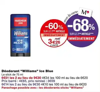 Monoprix Williams Déodorant Ice Blue offre