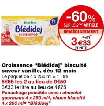 Monoprix Blédidej Croissance biscuité saveur vanille, dès 12 mois offre