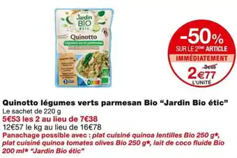 Monoprix Jardin Bio étic Quinotto légumes verts parmesan Bio offre