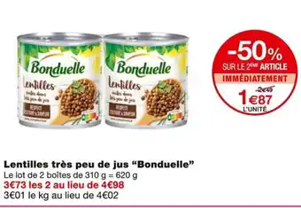 Monoprix Bonduelle Lentilles très peu de jus offre