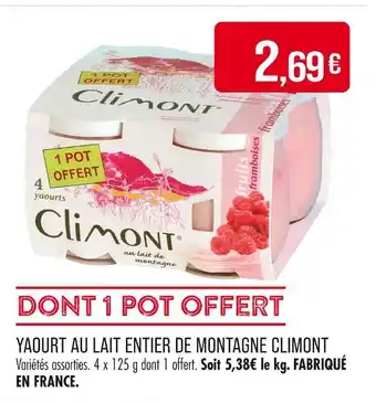 Match Climont Yaourt au lait entier de montagne offre