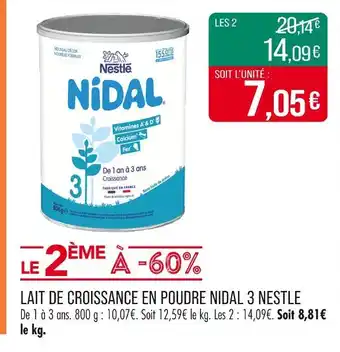 Match Nestlé Lait de croissance en poudre Nidal 3 offre