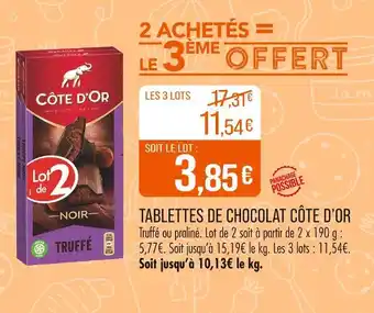 Match CÔTE D’OR Tablettes de chocolat offre