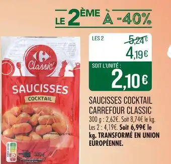 Match CARREFOUR CLASSIC Saucisses cocktail offre