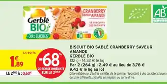 Intermarché GERBLÉ Biscuit bio sablé cranberry saveur amande bio offre