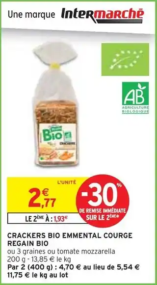 Intermarché Regain Bio Crackers Bio emmental courge offre