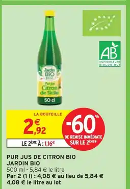 Intermarché JARDIN BIO Pur jus de citron bio offre