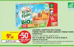 Intermarché Pom'Potes Gourdes Compotes Bio Pomme, Pomme Fraise, Pomme Abricot, Pomme Poire offre