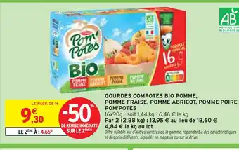 Intermarché Pom'Potes Gourdes Compotes Bio Pomme, Pomme Fraise, Pomme Abricot, Pomme Poire offre