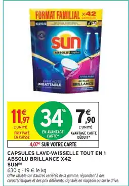 Intermarché Sun Capsules lave-vaisselle Tout en 1 Absolu Brillance x42 (b) offre