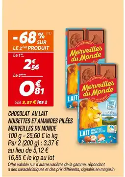 Netto Merveilles du Monde Chocolat au lait noisettes et amandes pilées offre