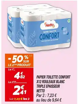 Netto Netto Papier toilette confort x12 rouleaux blanc triple epaisseur offre