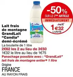 Monoprix GrandLait Lait frais de montagne Grandla "Candia" demi-écrémé offre