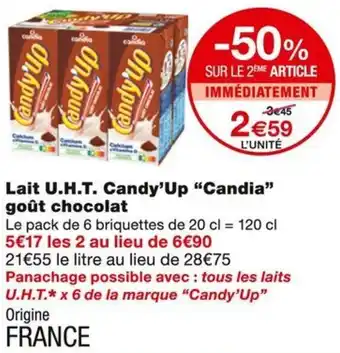 Monoprix Candia Lait U.H.T. Candy'Up goût chocolat offre