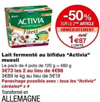 Monoprix Activia Lait fermenté au bifidus muesli offre