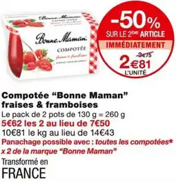 Monoprix Bonne Maman Compotée fraises & framboises offre