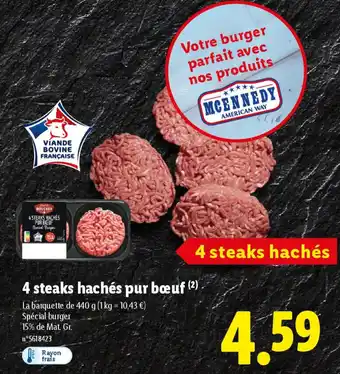 Lidl 4 steaks hachés pur bœuf offre