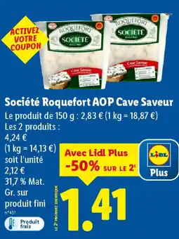 Lidl Société Roquefort AOP Cave Saveur offre