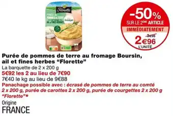 Monoprix Florette Purée de pommes de terre au fromage Boursin, ail et fines herbes offre