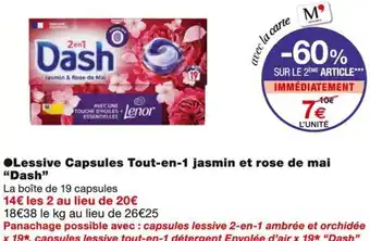 Monoprix Dash Lessive Capsules Tout-en-1 jasmin et rose de mai offre