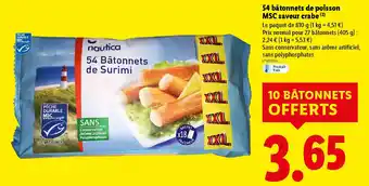 Lidl 54 bâtonnets de poisson MSC saveur crabe offre